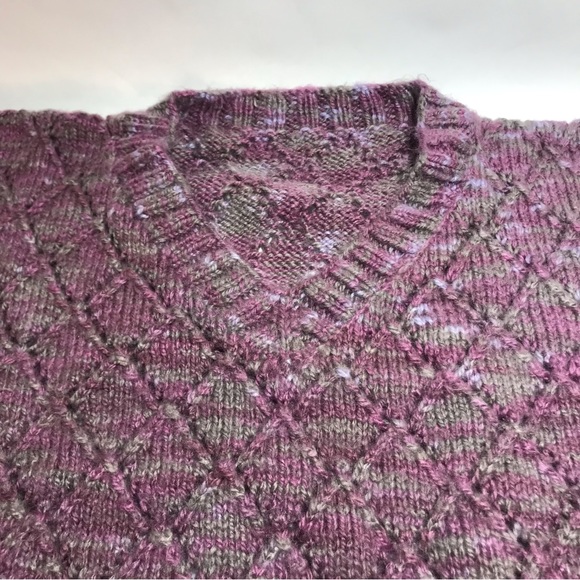 Hand Crafted Mauve Grey Marled Hand Knit Short Sleeve V-Neck Sweater NWOT - Picture 6 of 9